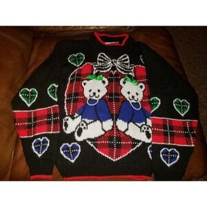 Vintage Black Teddy Bear sweater by Heartworks child size 6X rare EUC